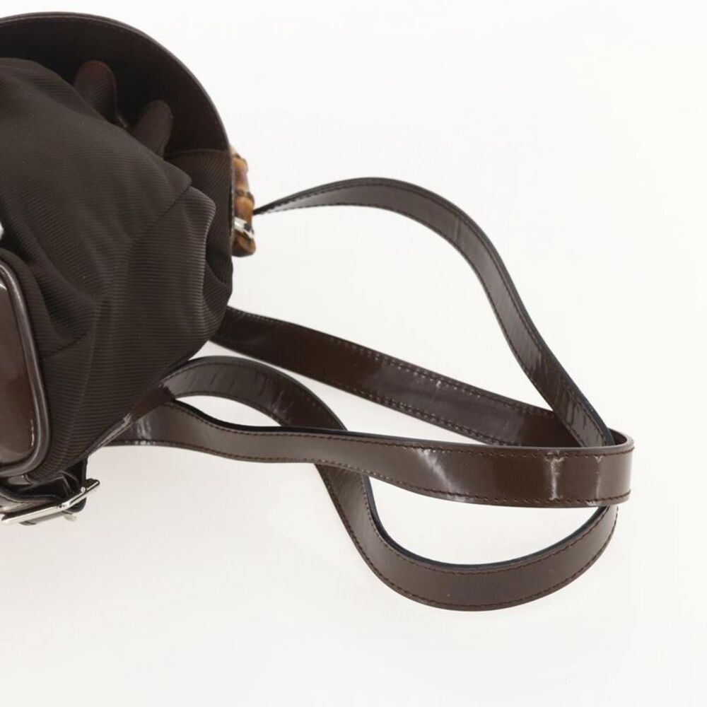 Gucci Vintage Bamboo Backpack Nylon And Patent Leather Brown Nylon Backpack Bag - Picture 8 of 16